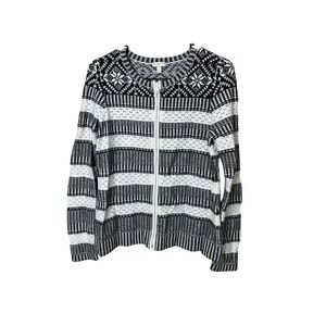 Talbots Cardigan Sweater‎ Womens Small Black White Striped Zip Up Knit